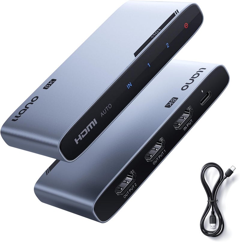 llano موزع HDMI 2.1 مدخل 1 مخرج 2، 8K@60Hz 4K@120Hz/240Hz، وضع SST ومرآة فقط (بدون تمديد)، HDCP 2.3، HDR10، Dolby Vision، لجهاز PS5، Xbox، Apple TV، لابتوب، هيكل من الألمنيوم - Image 1